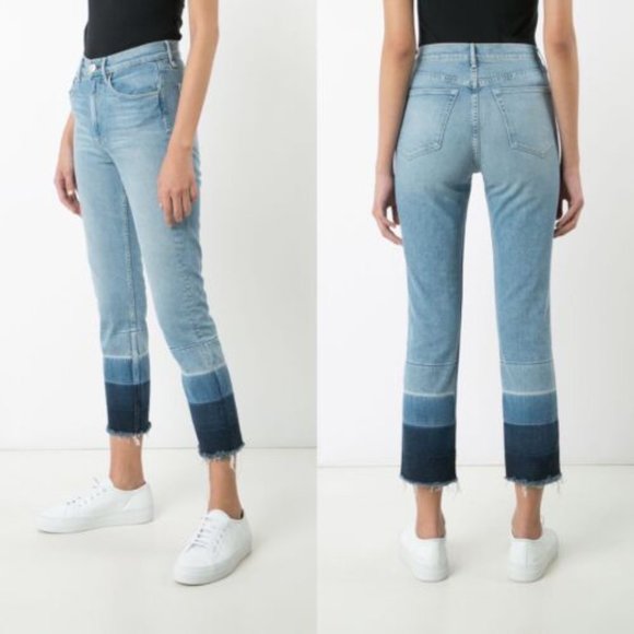 3x1 NYC Denim High Rise Ombre Raw Hem Cropped Straight Leg Jeans | Size XS - Picture 6 of 12